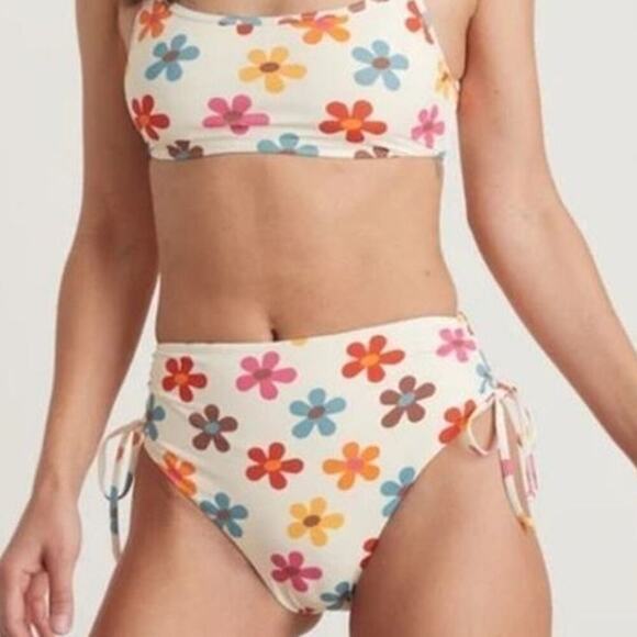Marine Layer Oaxaca Bikini Set Top & Bottoms High Waisted Floral White  NWT M - Picture 3 of 11